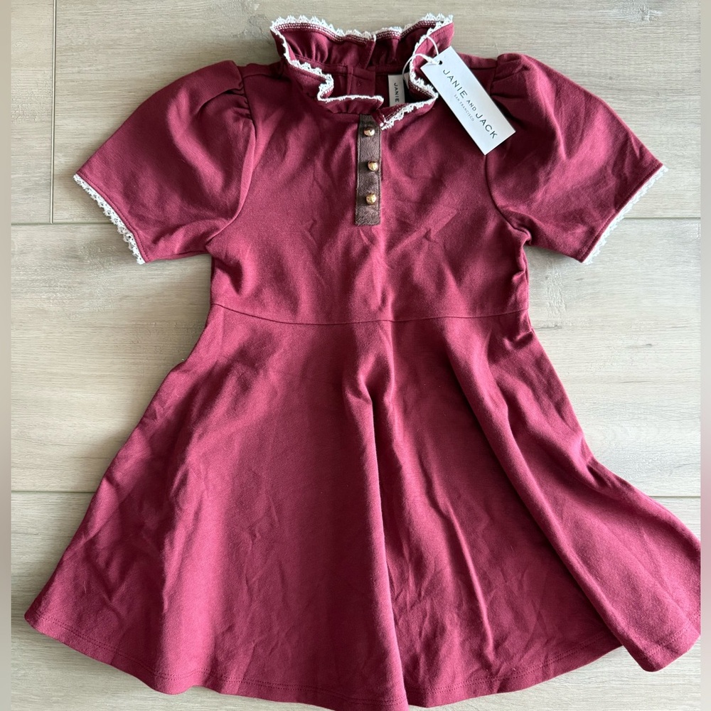 Janie and Jack Burgundy Short-Sleeve Ruffle Collar Dress NWT